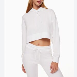 Sunday Best Gray Cropped Waffle Relaxed Long Sleeve Hoodie Sweatshirt